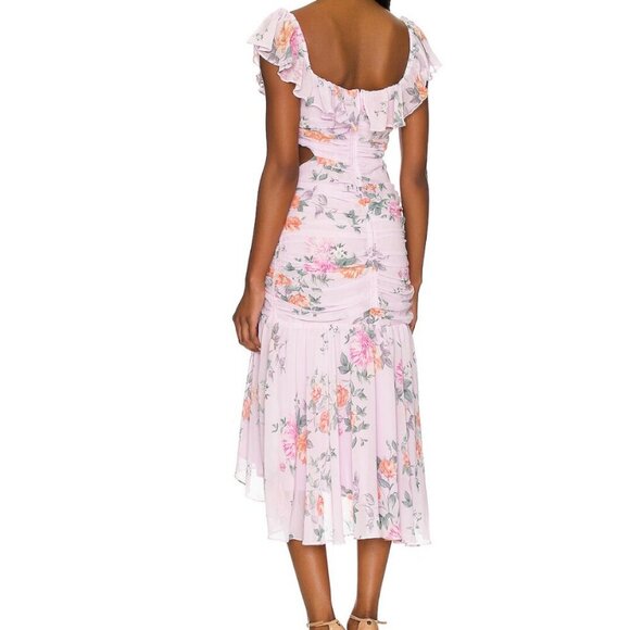 ASTR the label Midi dress Large pink floral ruched ruffle party occasion dress - Picture 2 of 13